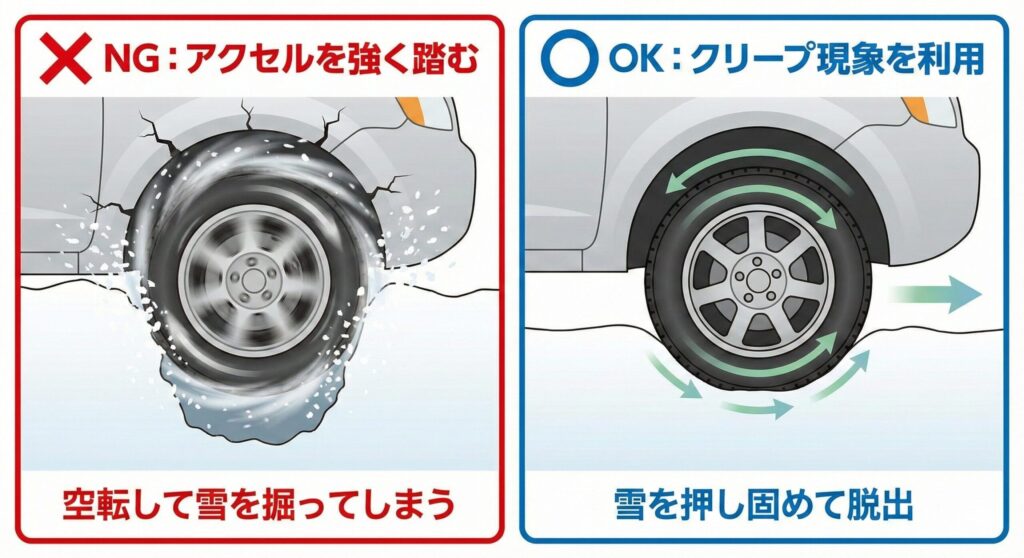 アクセルを踏むと、かえって状況が悪化する