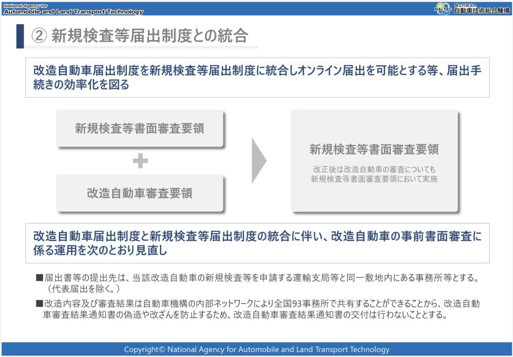 制度は統合され、オンライン届出が可能になる方向