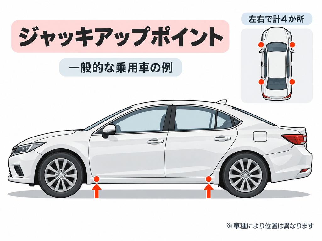 車のジャッキアップポイントはどこにある？